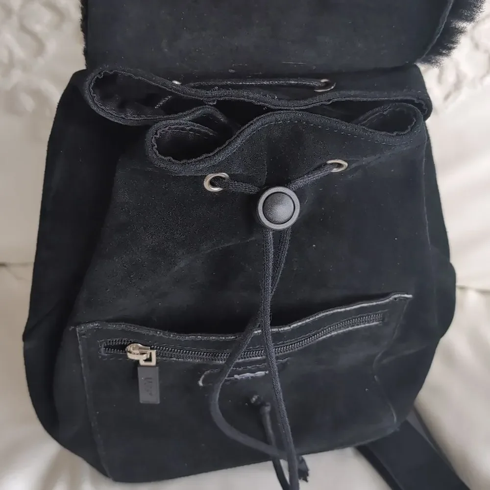 UGG Australia Nordie🖤 Black Shearling & Sueded Drawstring Mini Backpack NWOT